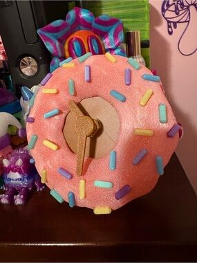 Decorative Pink Donut Clock with Multicolor Sprinkles